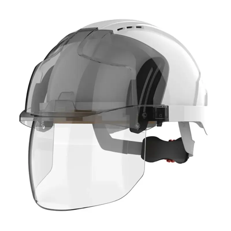 White Safety Helmet with Integrated Faceshield and Vented