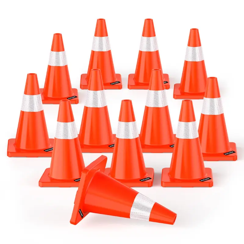 18 Inches 12 Pack Traffic Safety Cones with Reflective Collars