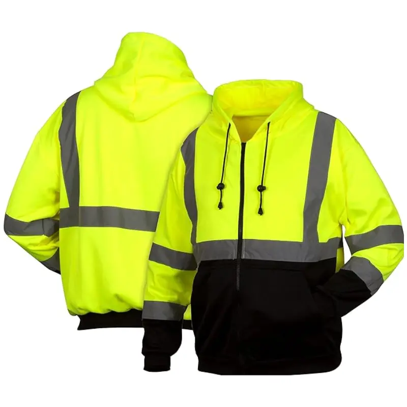 Pyramex Hi-Vis Lime Safety Zipper Sweatshirt with Black Bottom