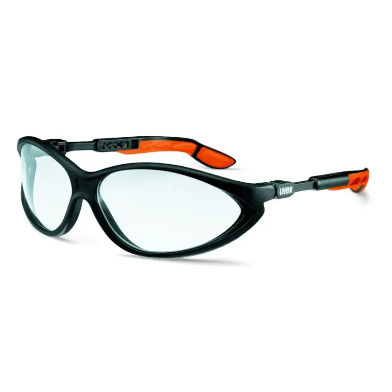 UVEX Cybric Safety Spectacles Clear Lens Black and Orange Frame